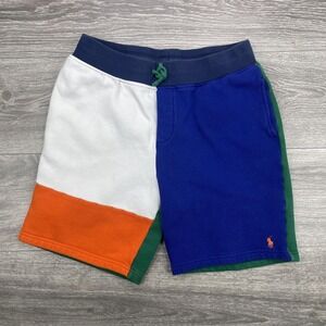 Polo Ralph Lauren Shorts Boys Large Blue Green Color Block Fleece Pony Preppy
